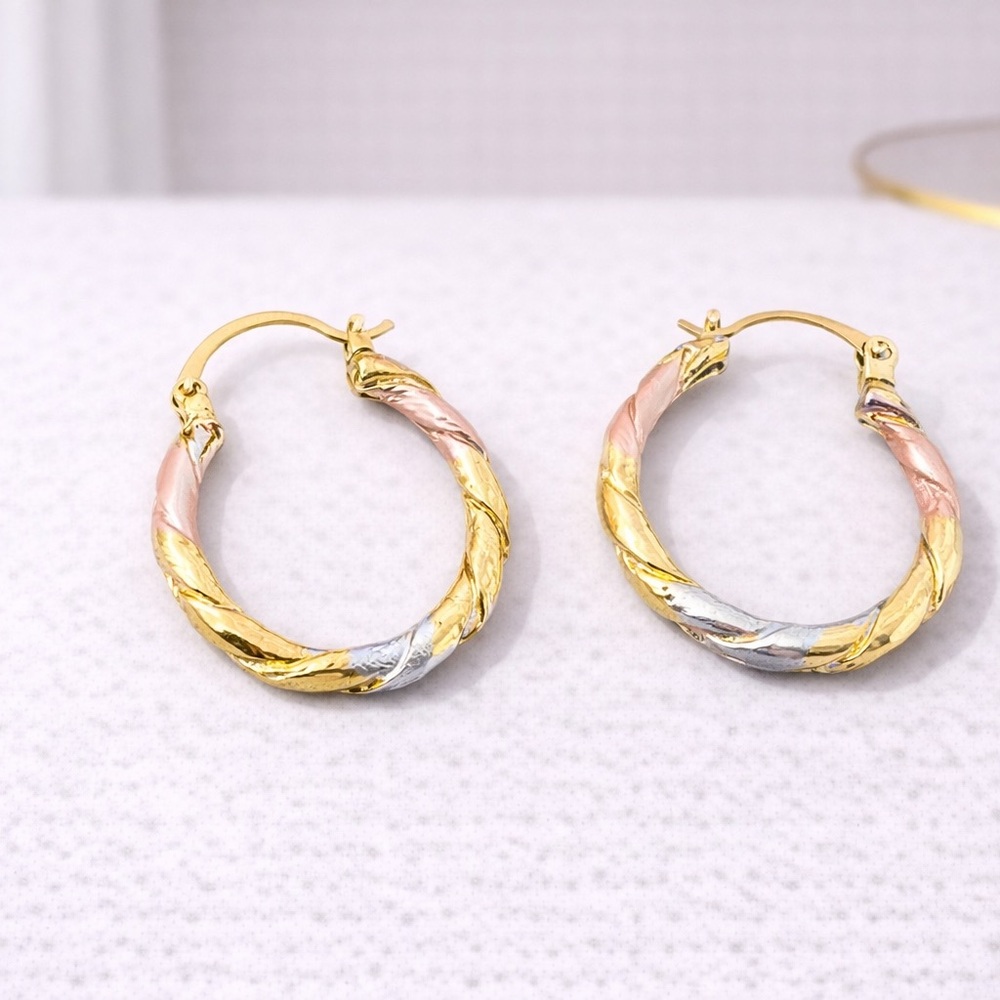 NWOT - Tri-Tone Twisted Hoop Earrings | Gold Silver Rose Gold Hoops